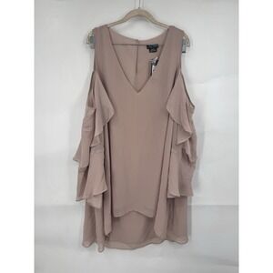 City Chic Cold Shoulder Ruffle Blouse Women 24 Plus Size Taupe Preppy Coquette